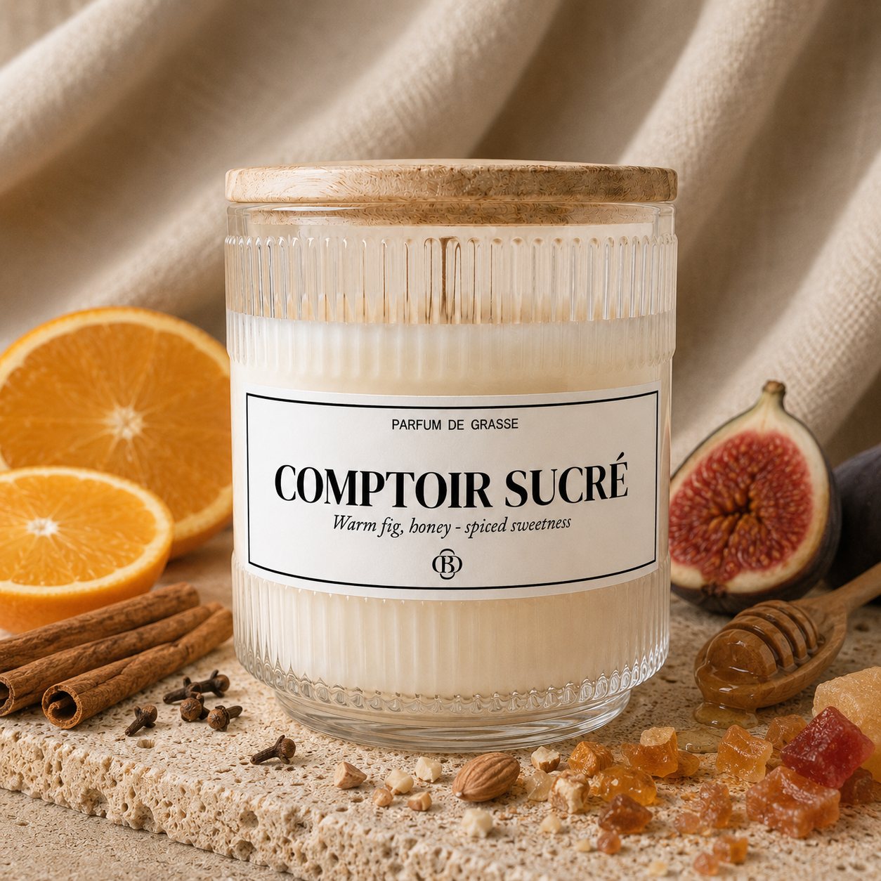Bougie parfumée Comptoir sucré- Chic Bottle -Piramide olfative