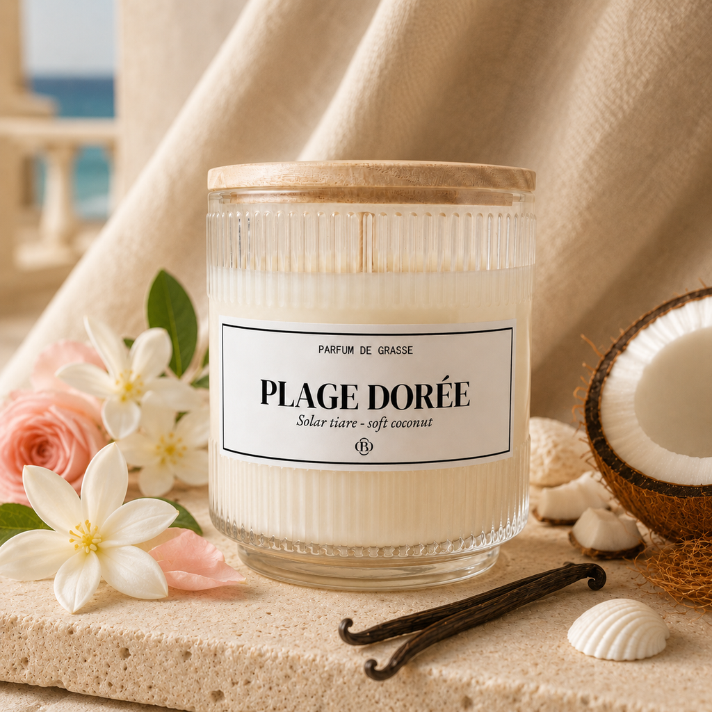 Bougie parfumée Plage Dorée - Chic Bottle -Piramide olfative