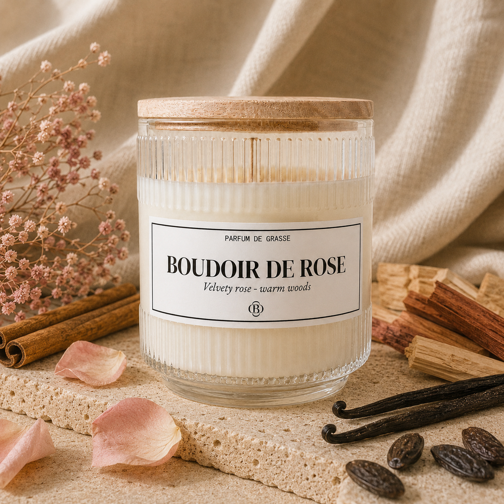 Bougie parfumée boudoir de rose - Chic Bottle -Piramide olfative