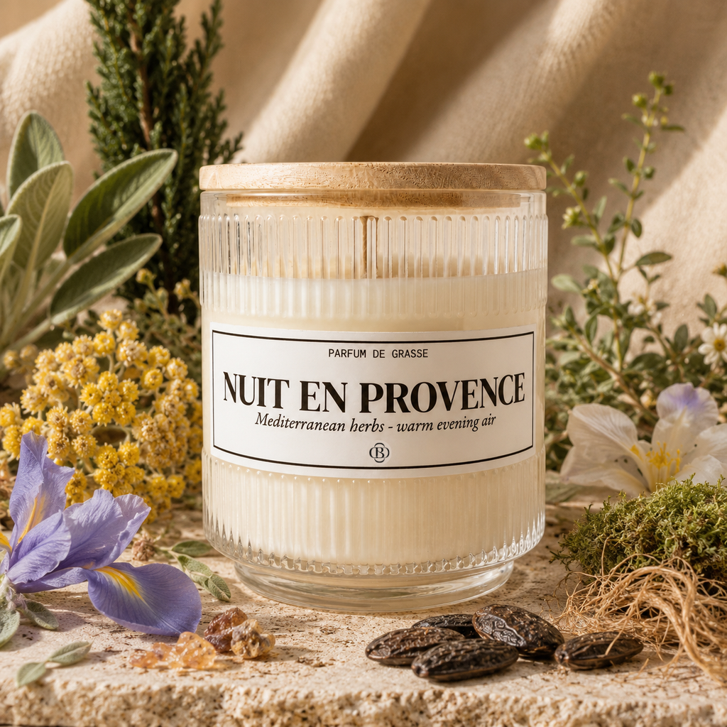 Bougie parfumée nuit en provence - Chic Bottle -Piramide olfative